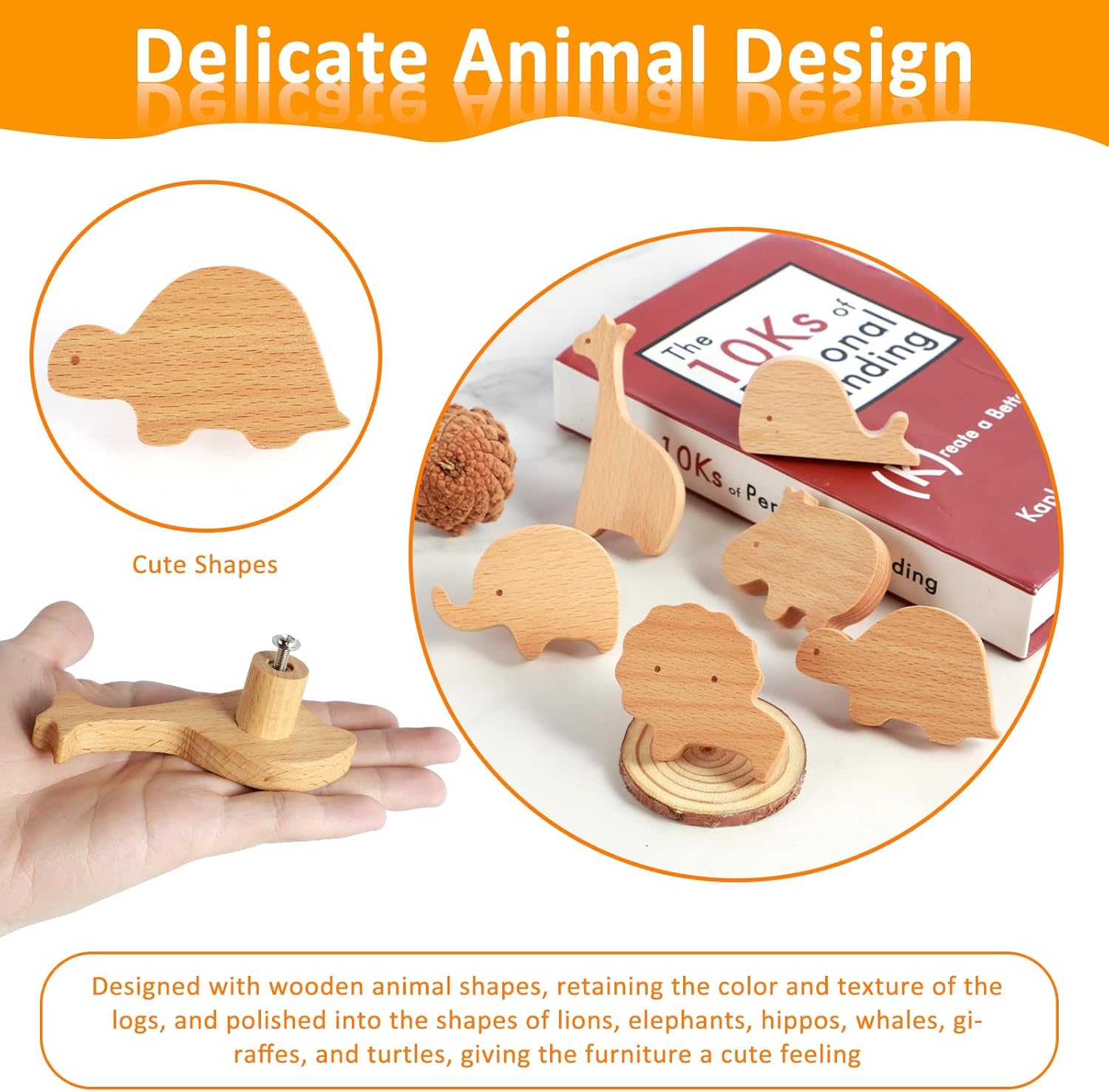 12 Pcs Wooden Animal Drawer Pulls, Cute Wild Animal Wooden Cabinet Knobs, Decorative Wood Dresser Pulls, Nursery Drawer Dresser Wardrobe Cupboard Door Knobs for Wardrobe Cabinet
