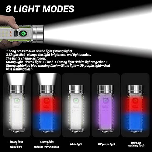 Miniatura 3 de FZH Linterna pequeña y potente recargable  350 lúmenes 1500mAh linternas LED con 8 modos de luz, linternas magnéticas impermeables de mano para