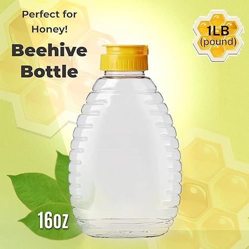 Miniatura 9 de Skywin Honey Jar - Botellas de miel de plástico transparente y dispensador de recipientes de miel con tapa abatible y sello (10, 32 onzas)