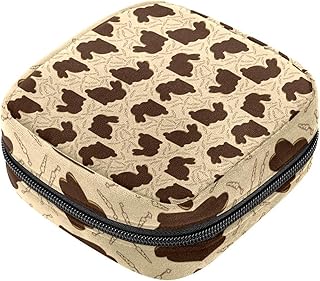 Bolsa de regalo para niñas y mujeres, color marrón, con diseño de conejo de Pascua, bolsas sanitarias para desechar servilletas de gran capacidad, con cremallera