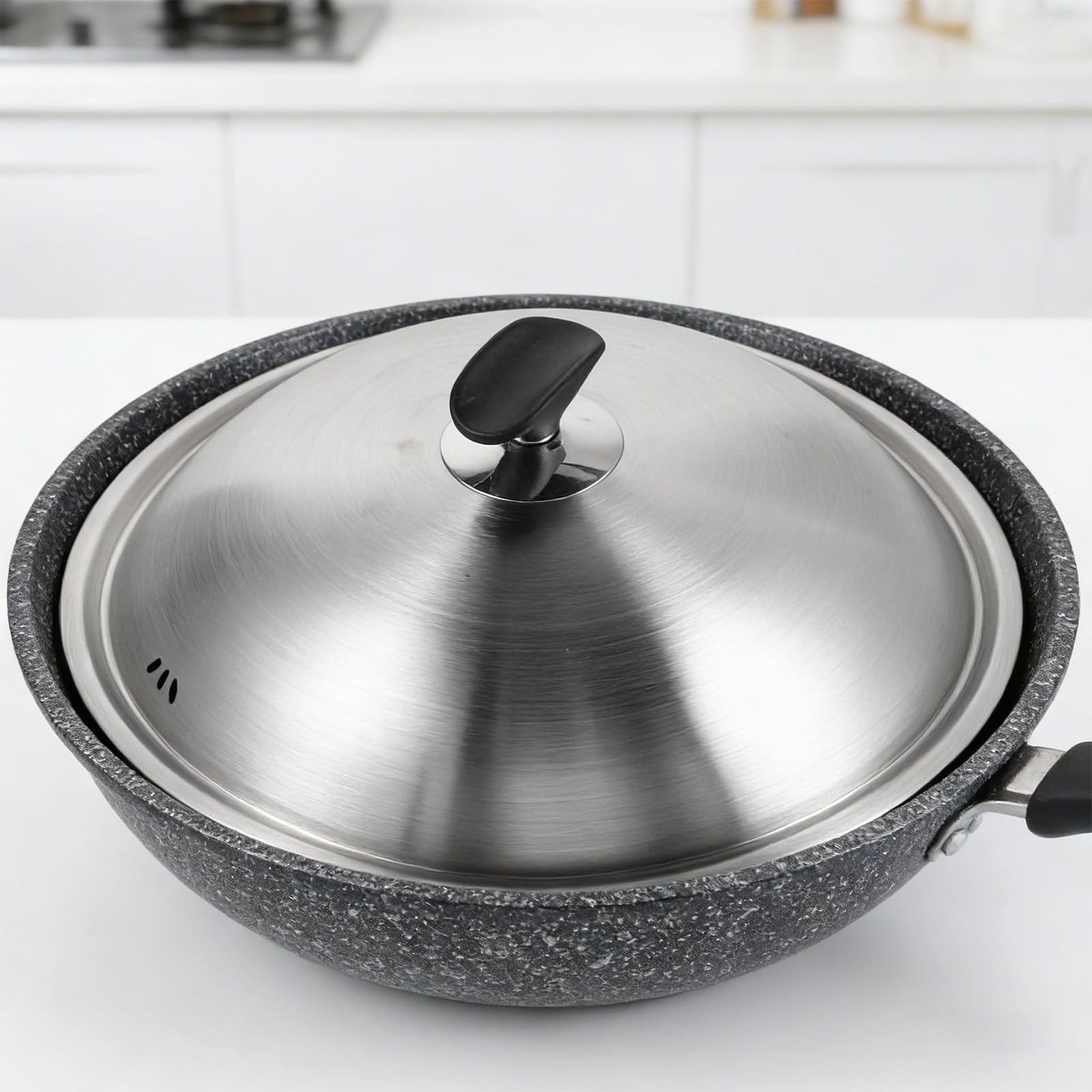 Kichvoe Coperchio per Pentola in Acciaio Inossidabile 30 Cm, Resistente alla Deformazione, Manico a Pomello, Adatto per Cucina e Pentole Domestiche