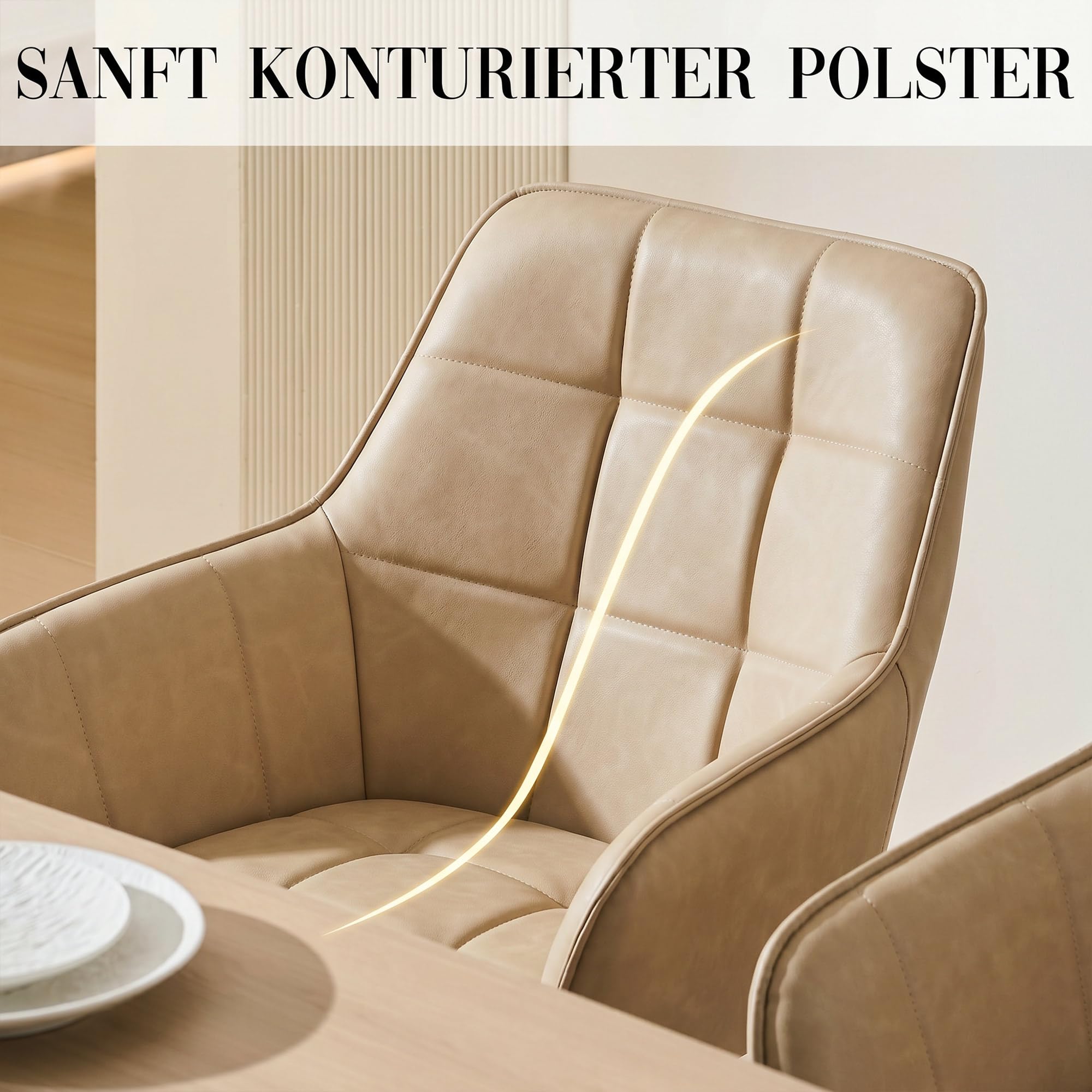 CLIPOP Esszimmerstühle 6er Drehbar Set mit Armlehne, Kunstleder Polsterstuhl Gepolstert Sitz Küchenstuhl Drehstuhl Armlehnenstuhl für Esszimmer Wohnzimmer Büro (6er Set, Kunstleder Beige)