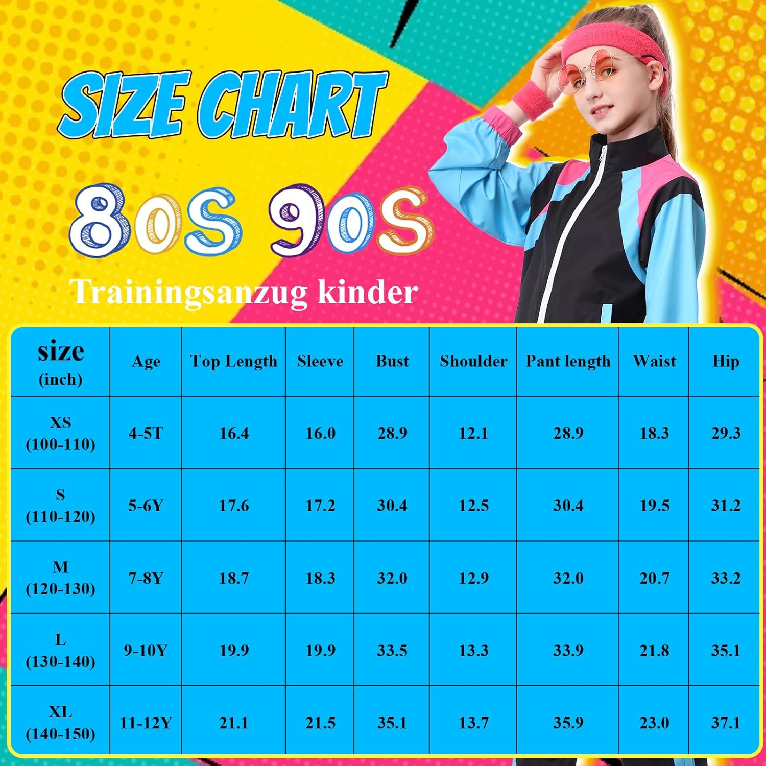 TIMSOPHIA 80s Tracksuit for Kids, 90s Outfits Boys Girls 6PCS Hip Hop Dance Costume, Colorblock Jacket for Retro Theme Party (Black, 9-10 years) - Image 4