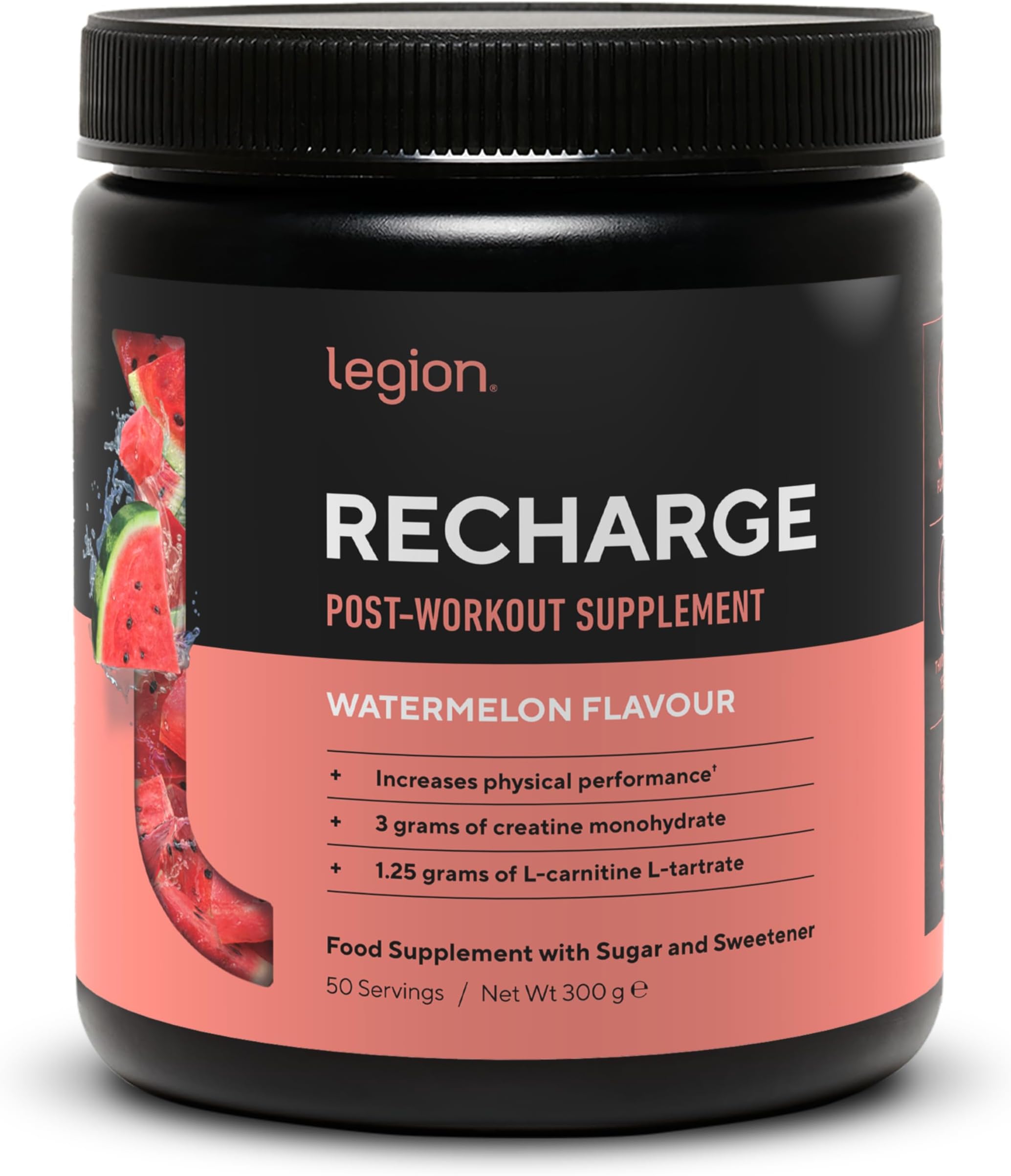 LEGION Recharge Post Workout Supplement - All Natural Muscle Builder & Recovery Drink with Micronized Creatine Monohydrate. Naturally Sweetened & Flavored, Safe & Healthy (Watermelon) | 30 Servings
