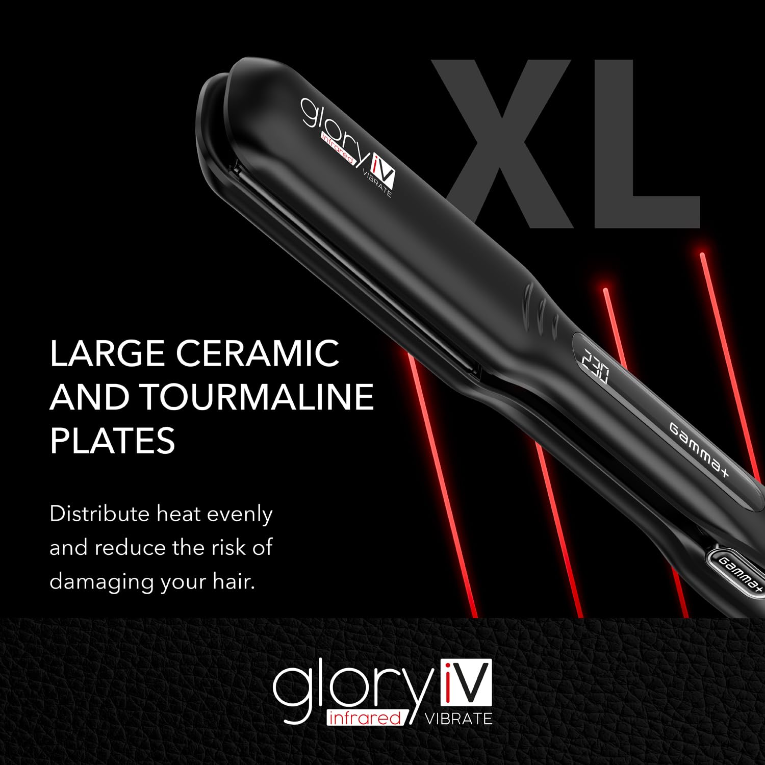 GAMMA+ Piastra per Capelli Professionale Vibrante a Infrarossi Glory iV, Matrici Extra-Large in Ceramica e Tormalina, Temperatura 150-230°C, Spegnimento Automatico, Riscaldamento Rapido