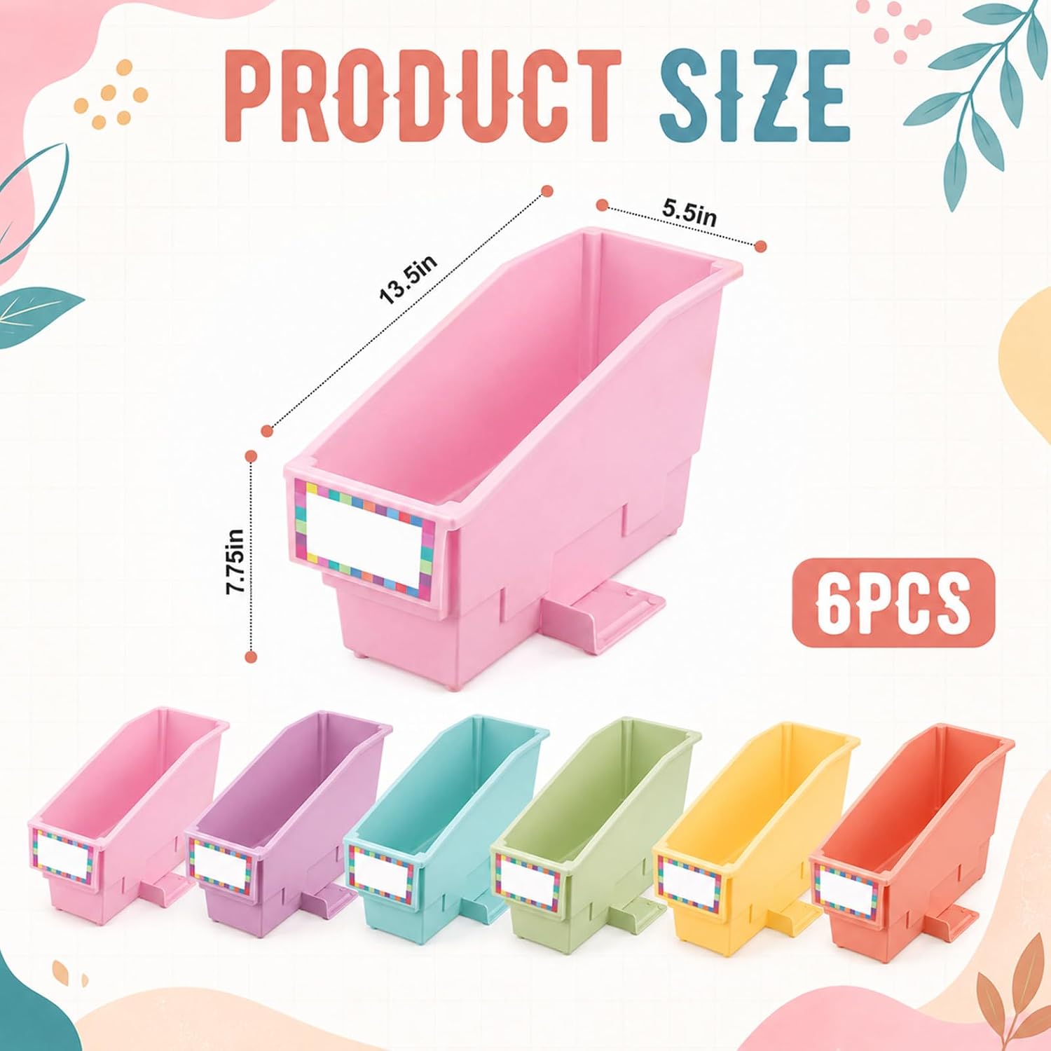 gisgfim 6 Pcs Non-Tip Book Bins with Stabilizer Wings (Pastel) image 2