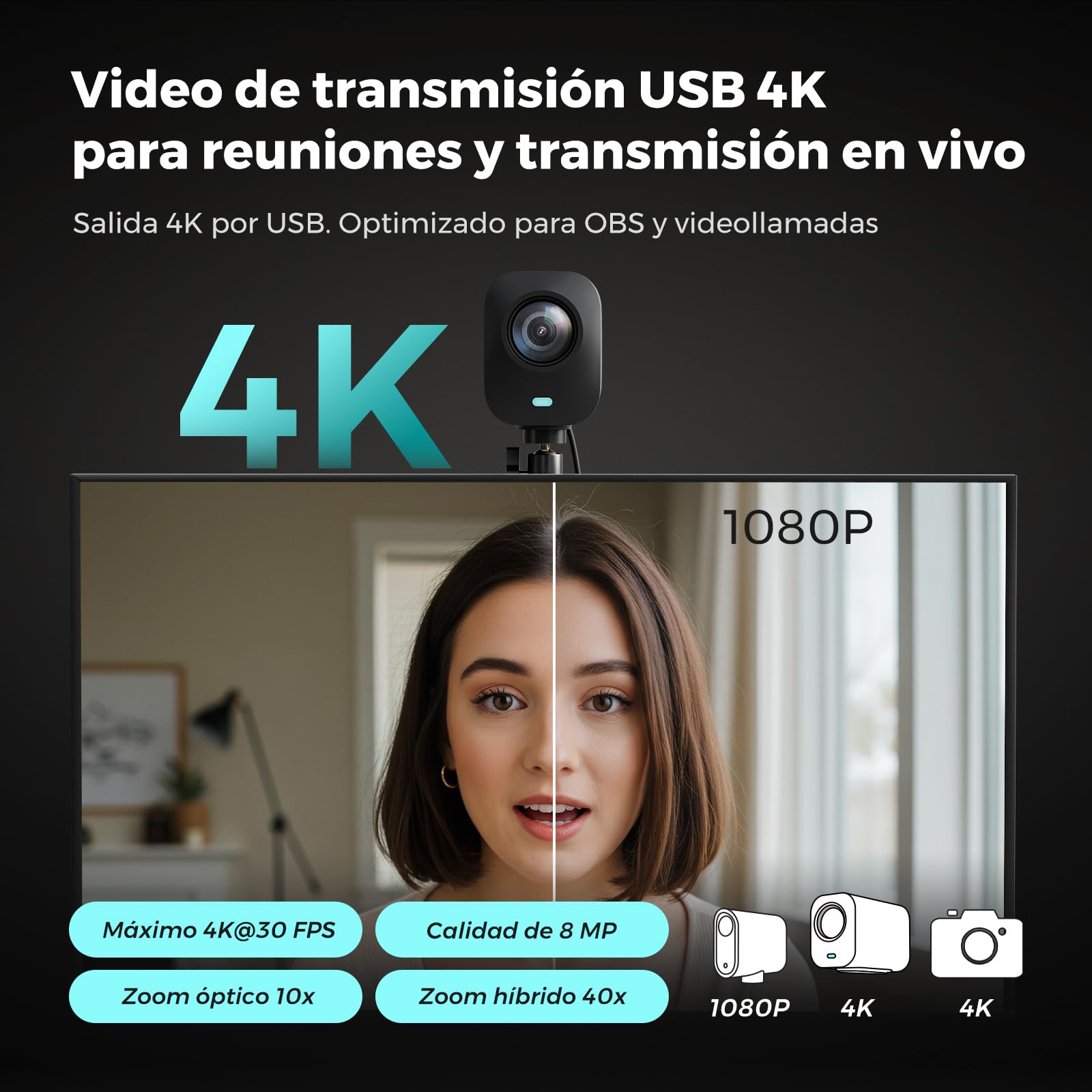 NearStream VM33 Cámarade Streaming 4K/30 fps, 40X Zoom Híbrido | Sensor CMOS 1/2,8″ ,Mics Incorporados con Reducción de Ruido,Admite Micrófono Externo,Configuración Multi-Cámara Compatible
