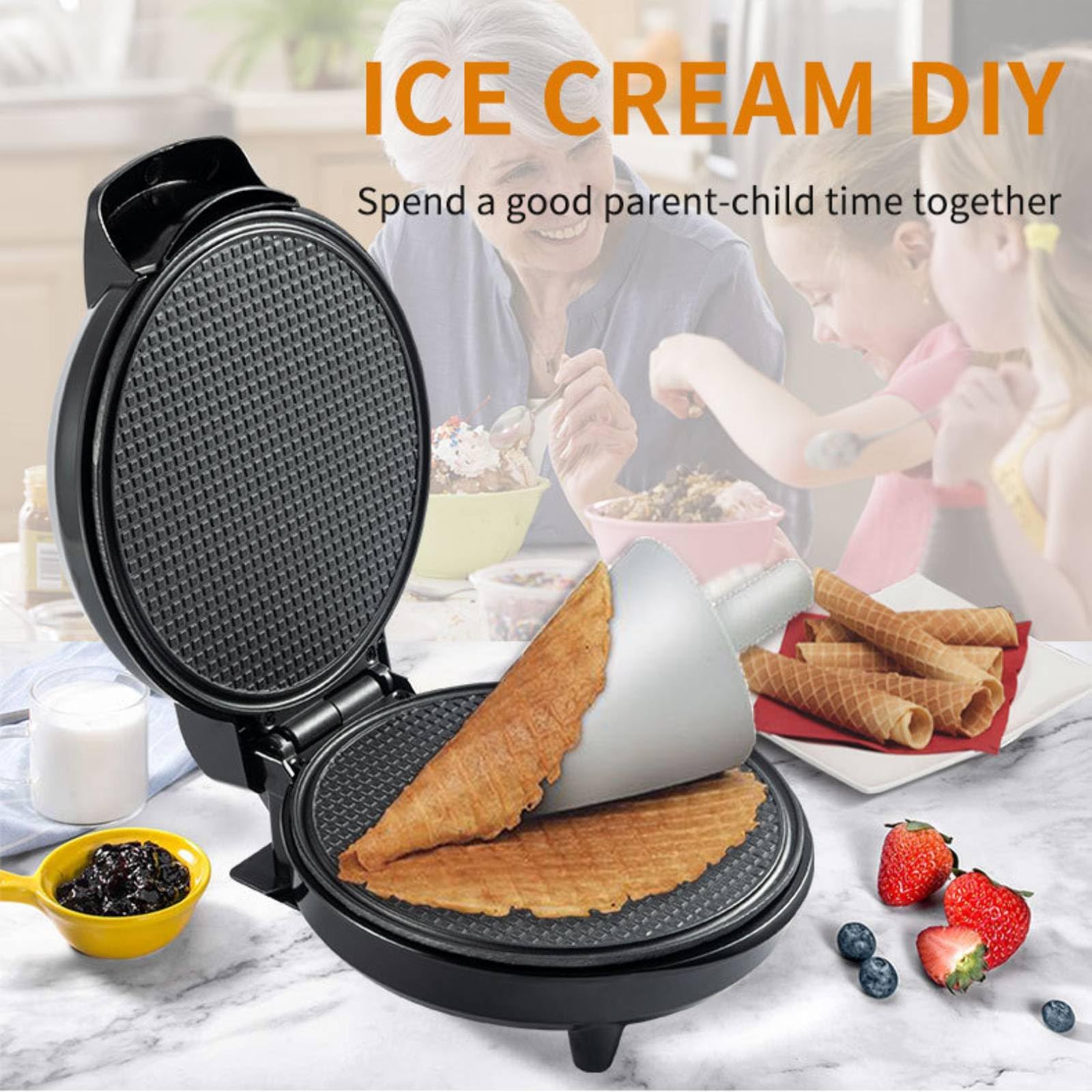 Macchina per Coni Waffle Antiaderente, Rotolo per Waffle, Macchina per Coni Waffle 1200W elettrica, teglia per Coni Gelato, Macchina per crêpe, utensile da Cucina per la Cottura.,