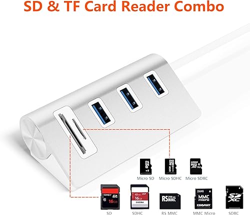 Miniatura 4 de Cateck Hub de aluminio de 3 puertos USB 3.0 alimentado por bus con lector de tarjetas SD/TF Combo para iMac, MacBook Air, MacBook Pro, MacBook, Mac