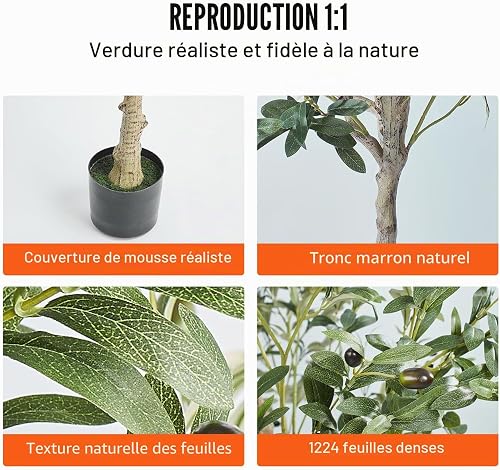 VEVOR Artificial Olive Tree, 1.8 m Tall Faux Plant, Secure PE Material & Anti-Tip Tilt Protection Low-Maintenance Plant, Lifelike Green Fake Potted Tree for Home Office Warehouse Decor Indoor Outdoor - 4