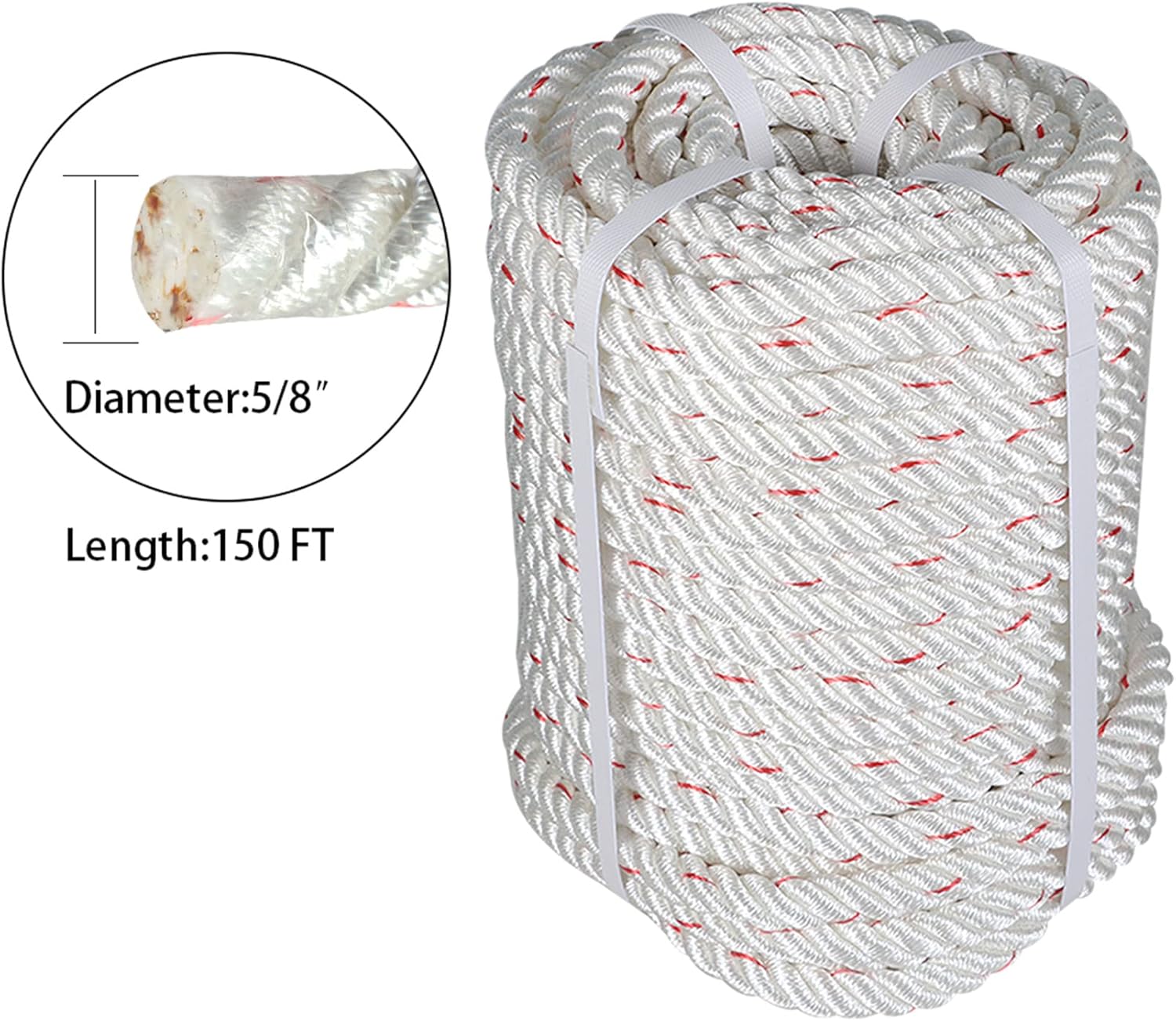 5/8Inch x 150FT Arborist Bull Rope Double Braid Polyester Rope Sailboat Weathered Line Tree Work Camping Swings Tying Goods