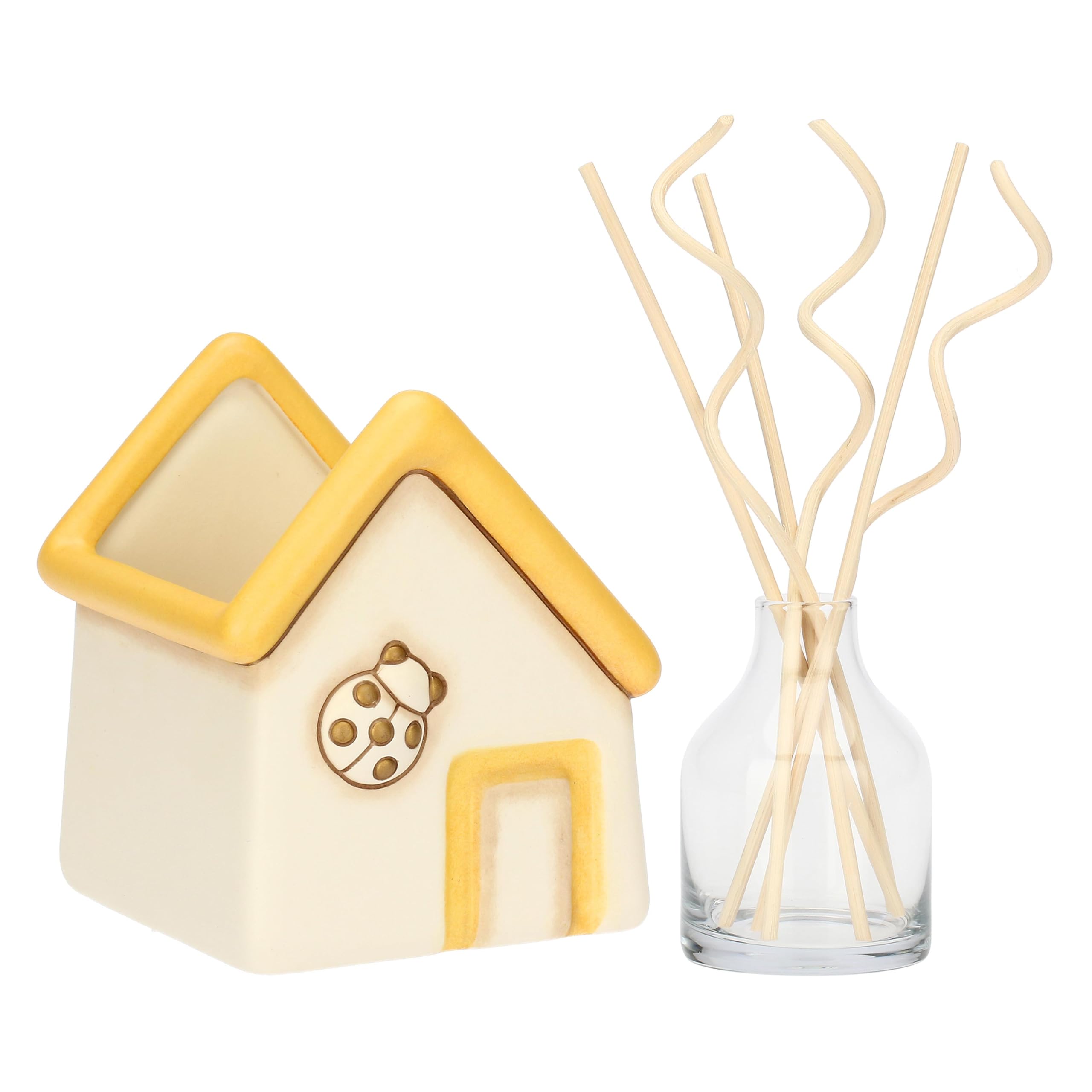 Thun - Porta diffusore a forma di casetta con coccinella in ceramica, 11,4x11,2, altezza 12,9 cm, collezione THUN Fragrances