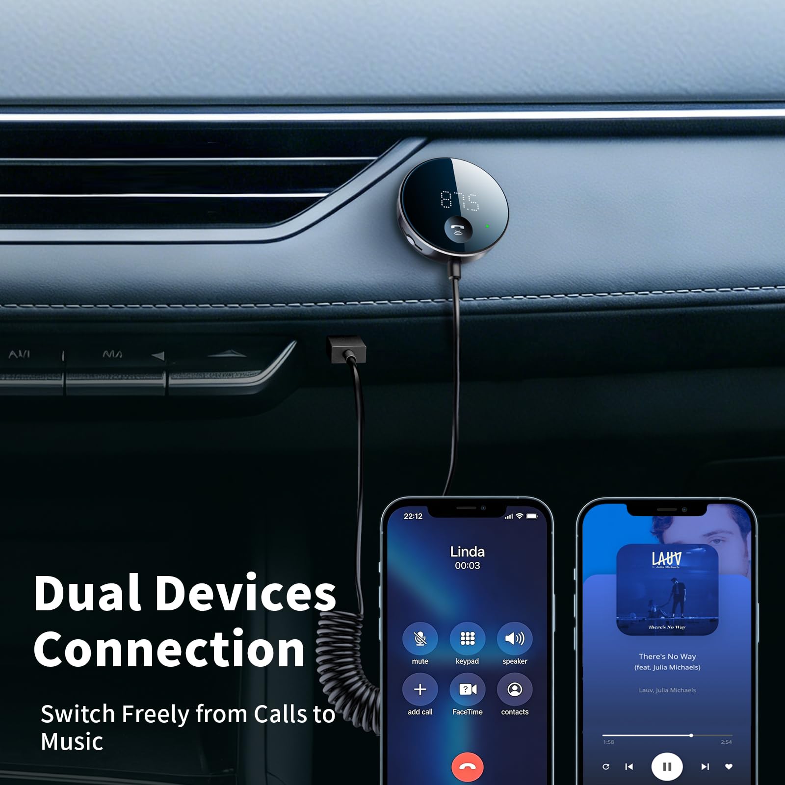 eppfun Trasmettitore FM & Ricevitore Bluetooth per auto con display a LED, supporto uscita AUX e riproduzione di musica con scheda microSD