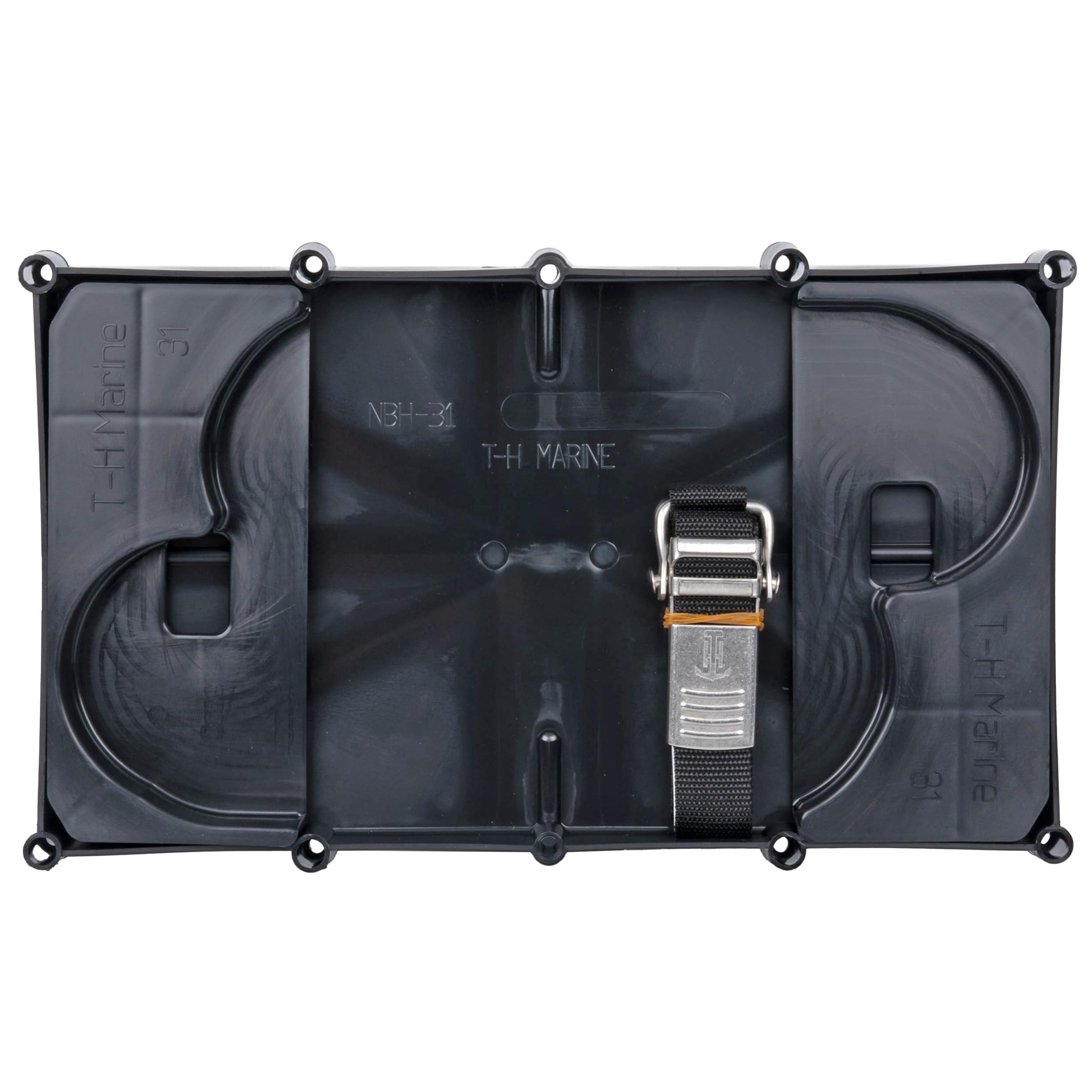 T-H Marine Optima Battery Tray Holder for D27M and D31M – Rugged UV and Corrosion Resistant Marine Battery Tray with Poly Strap, Stainless Buckle, 8 Mounting Slots, 13" x 7"