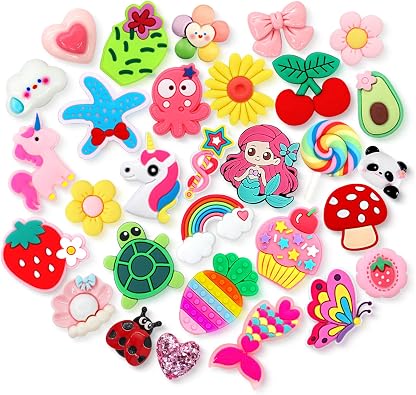 Shoe Charms for Girls Kids Women 30PCS Different Cute Shoe Accessories Flower Cherry Animals Mermaid Unicorns Shoe Decoration Charm and Pins In Bulk Pink Trendy Charms for Shoes Girly Party Favors Gifts