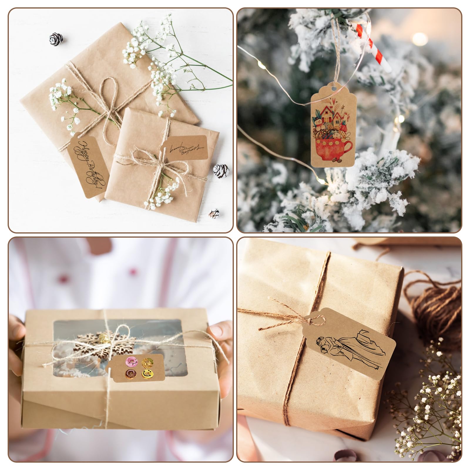 100 Pcs Étiquettes De Noël Avec Ficelle 10m Étiquette Papier