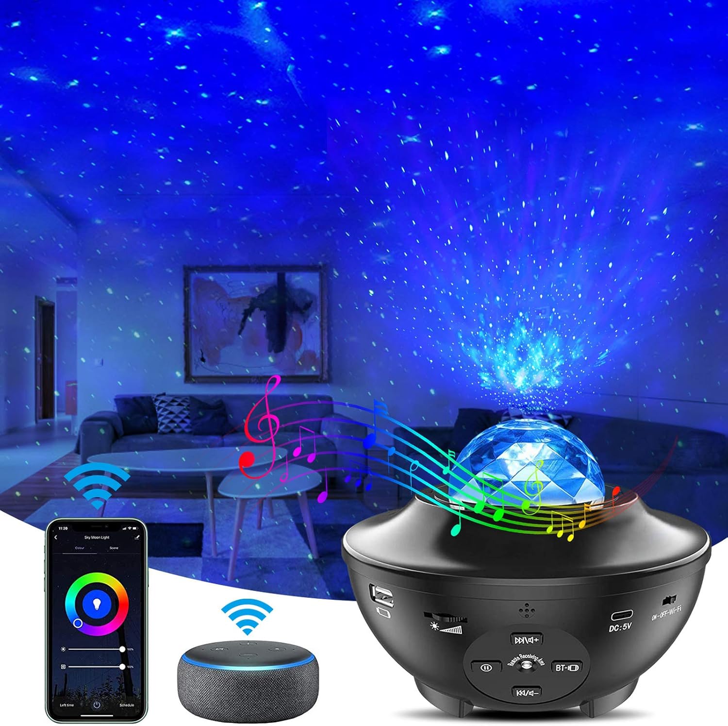 Amazon ミラーボール Led ディスコライト 10種配色 タイマー機能付き 輝度 音量調整可 ロマンチック アプリで操作 Wi Fi接続 リモコン付き タイマー機能 Usbメモリ パーティー 音楽再生モード Google Home Alexa Leclstar ベッドサイドランプ