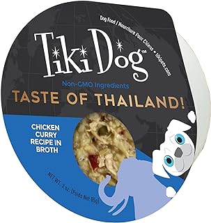 Tiki Dog Taste of The World Whole Food, Thailand Chicken Curry Recipe in Broth, Culinary Inspired High Protein and Moisture Rich Superfoods Wet Dog Food, 3 Oz Cups, Pack of 4