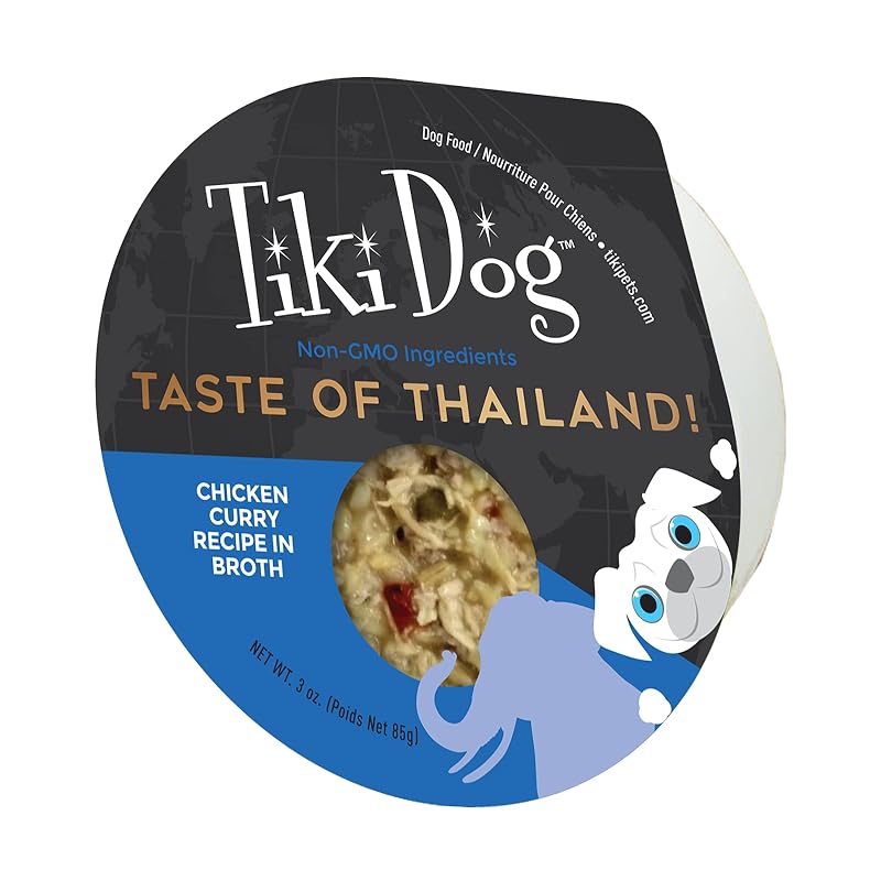 Ração úmida para cães TIKI PETS Thailand Chicken Curry com frango e leite de coco, 85 g, Pacote com 4