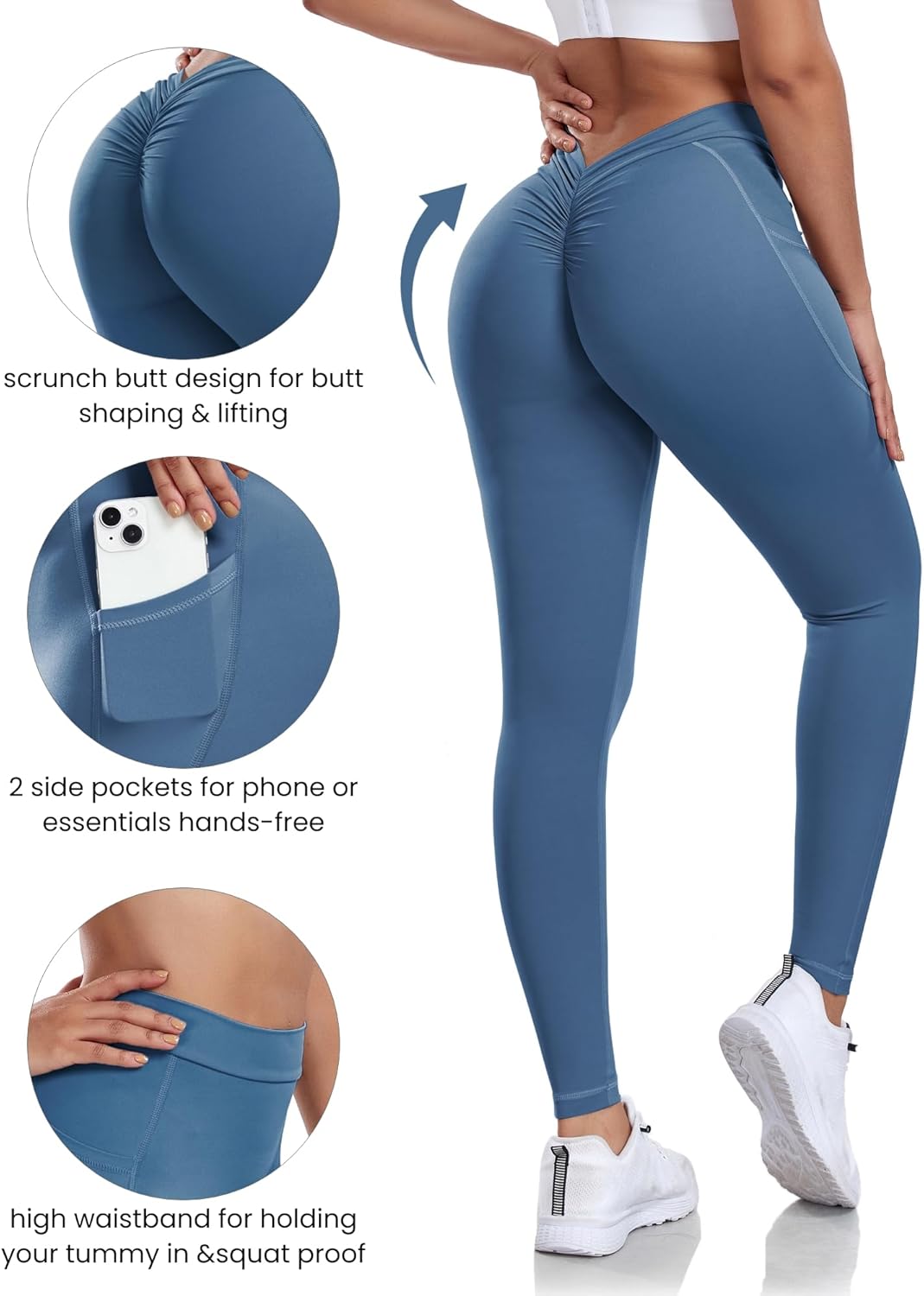 V Back Scrunch Butt Leggings for Women with Pocket Butt Lifting Leggings Tummy Control Booty Lifting Leggings - Image 5