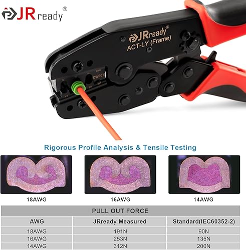 Miniatura 13 de JRready ACT-AD10 Herramienta de prensado de cables para conectores termorretráctiles AWG 22-10 – Crimpadora de terminales de alambre de trinquete