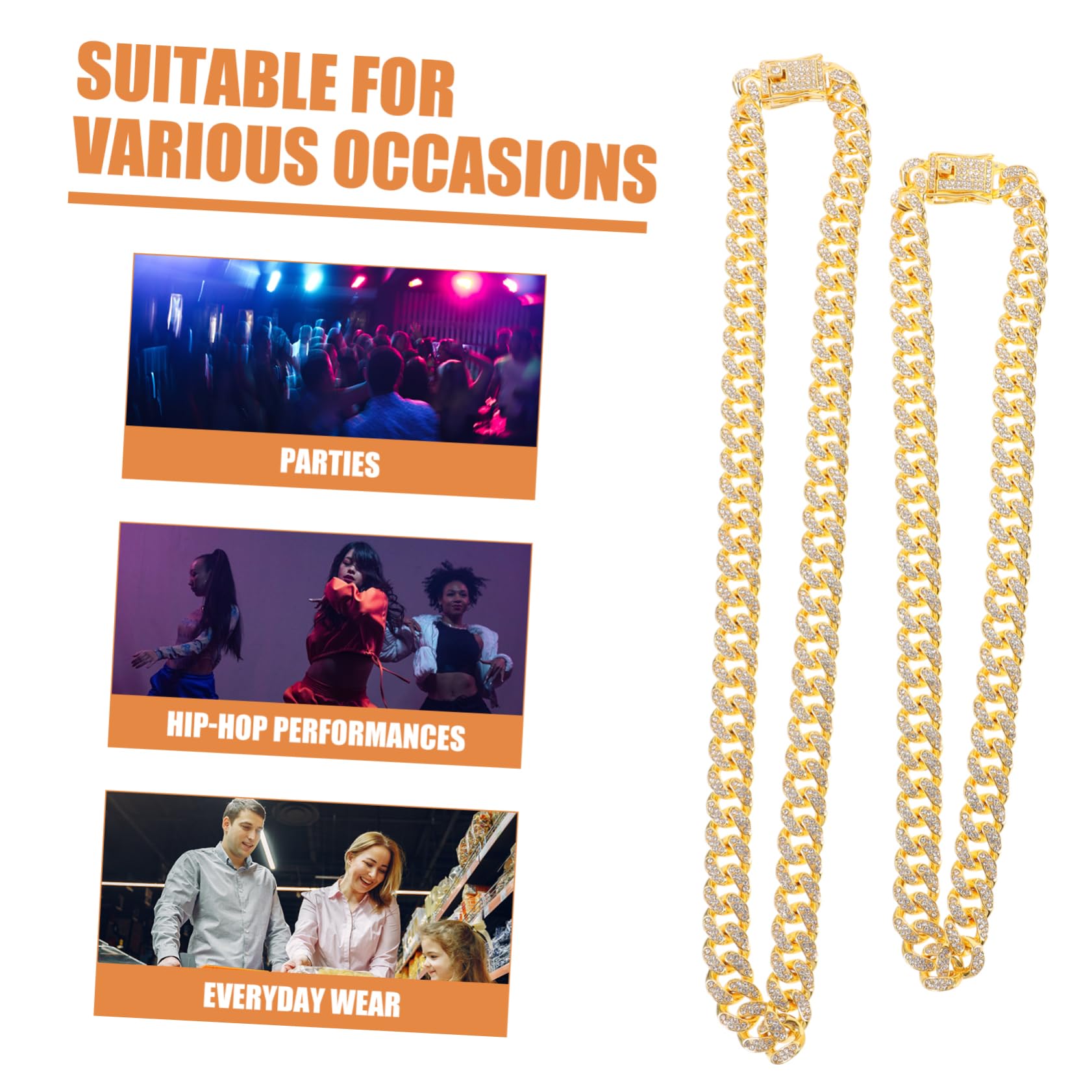 SHINEOFI 4pezzi Collana Maglie Cubane Zinzo Strass Bracciale Catena in Accessorio Hip-hop Regalo Di Gioielli Per Uomo e Donna
