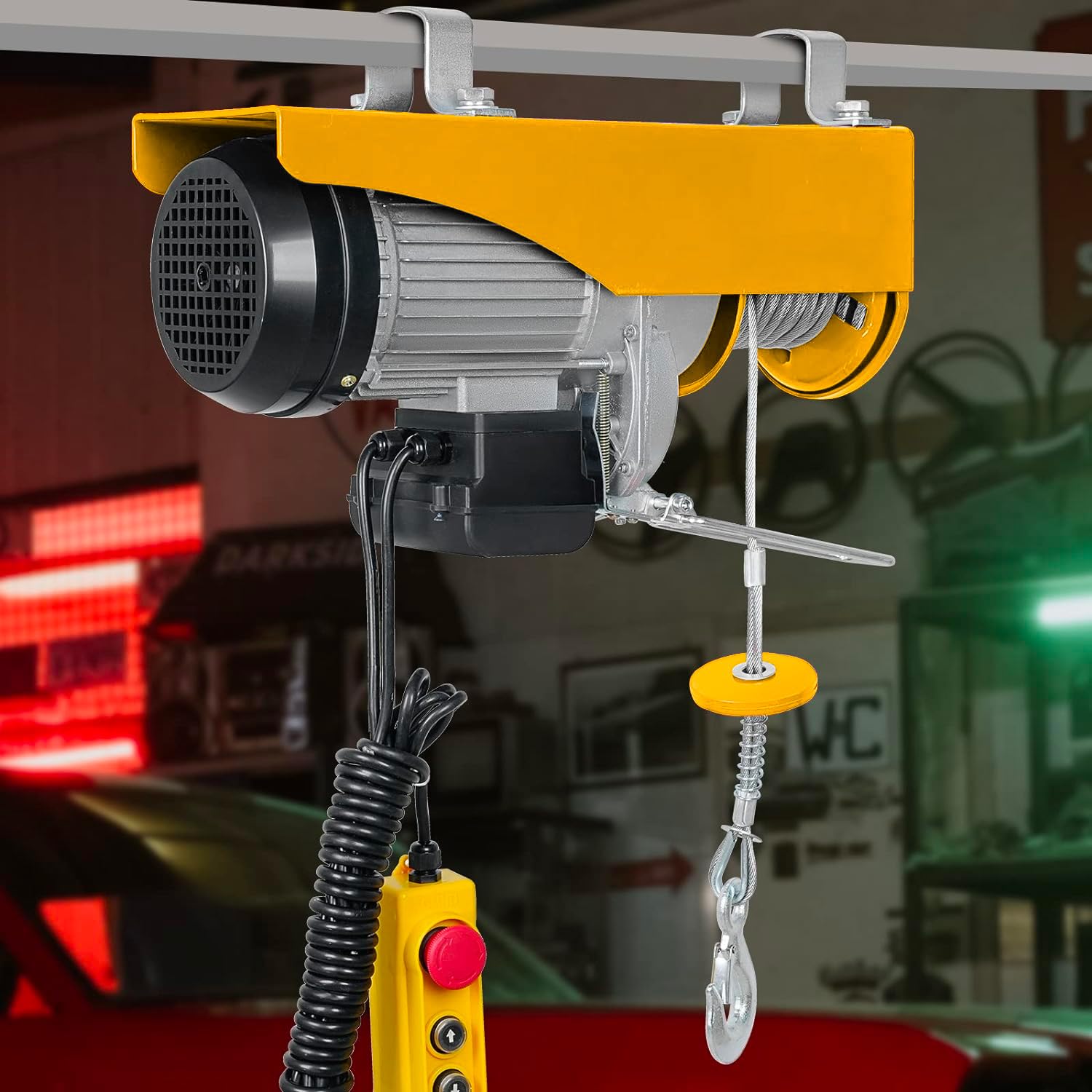 Avilia Montacarichi da Interno 800W - Paranco Elettrico per Carichi 250-500kg, 12m di Altezza, con Tasto di Arresto di Emergenza e Protezione Termica