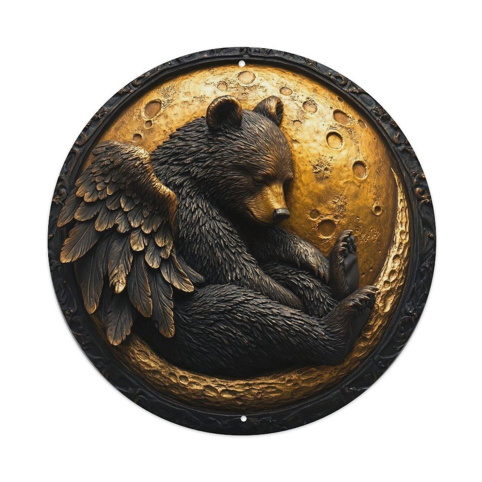 Bear With Wings On Moon Metal Tin Sign Plaque