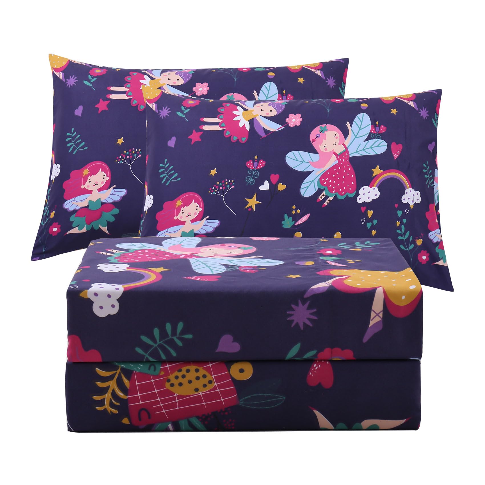 JSD Purple Fairy Floral Kids Full Sheet Set for Girls 4 Piece