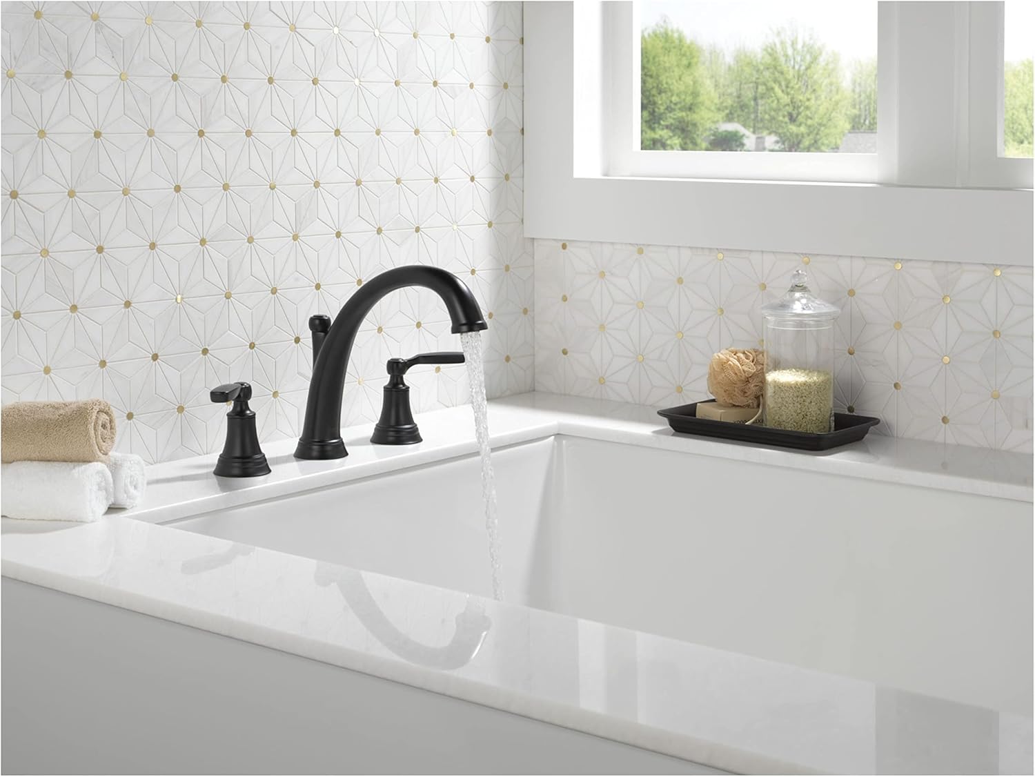 Delta Woodhurst Roman Tub Faucet, Oil Rubbed Bronze Deck Mount Bathtub Faucet, Venetian Bronze T2732-RB (Valve Sold Separately)