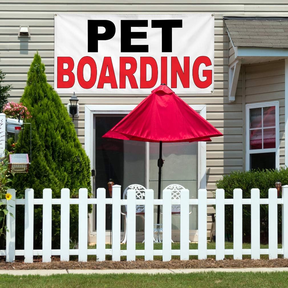 Vinyl Banner Multiple Sizes Pet Boarding Black Red Business Outdoor Weatherproof Industrial Yard Signs 4 Grommets 24x36Inches