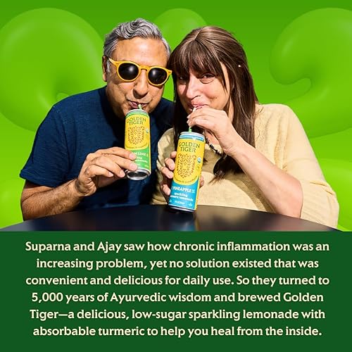 Miniatura 6 de Golden Tiger Limonada de cúrcuma espumosa orgánica, té verde, alivio de la inflamación, apoyo de la inmunidad y bebida de recuperación diaria