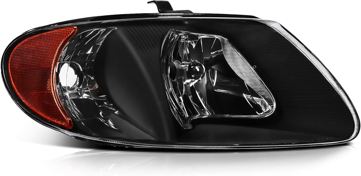 Headlight Assembly For Chrysler Grand Voyager 2001-2002,For Town & Country 2001-2007,For Dodge For Grand Caravan 2001-2007 Replacement Headlamp Black Housing Amber Reflector Clear Lens