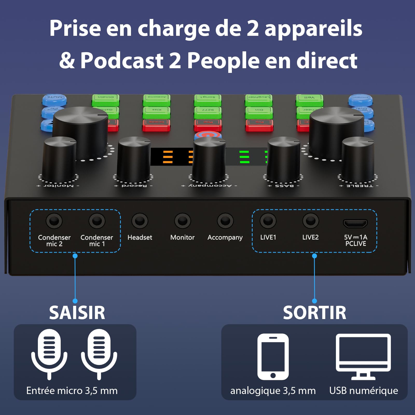 Brvomussy Ensemble d'Équipement Podcast pour 2, Modificateur de Voix et Microphone à Condensateur - Ensemble Microphone Podcast pour Gamers, Podcasting, Enregistrement, Chant, Streaming