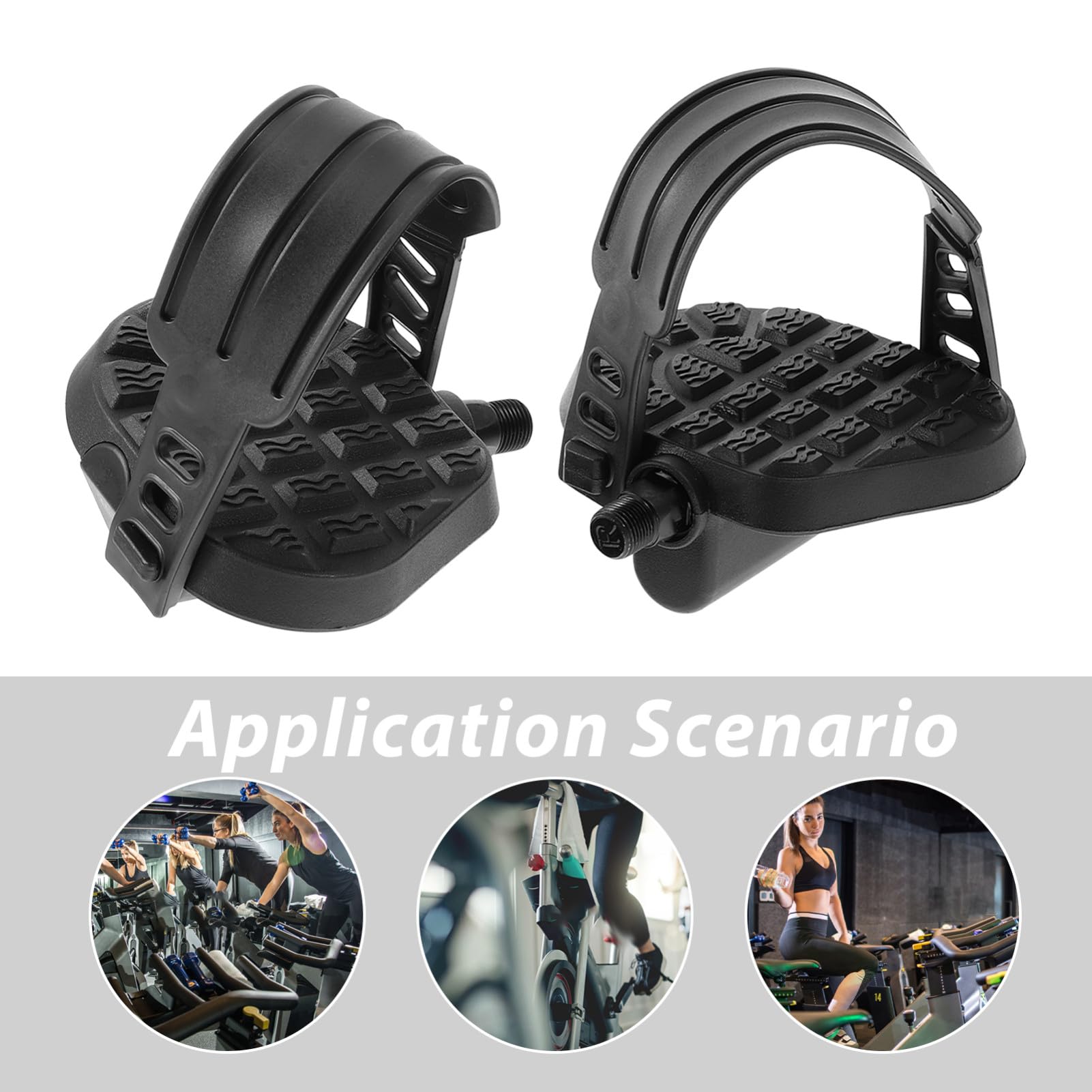 Pedales de Bicicleta Compatibles con Bicicletas Estáticas Negro de Plástico con Correas de Repuesto, 2 Piezas para Ejercicio en Interiores