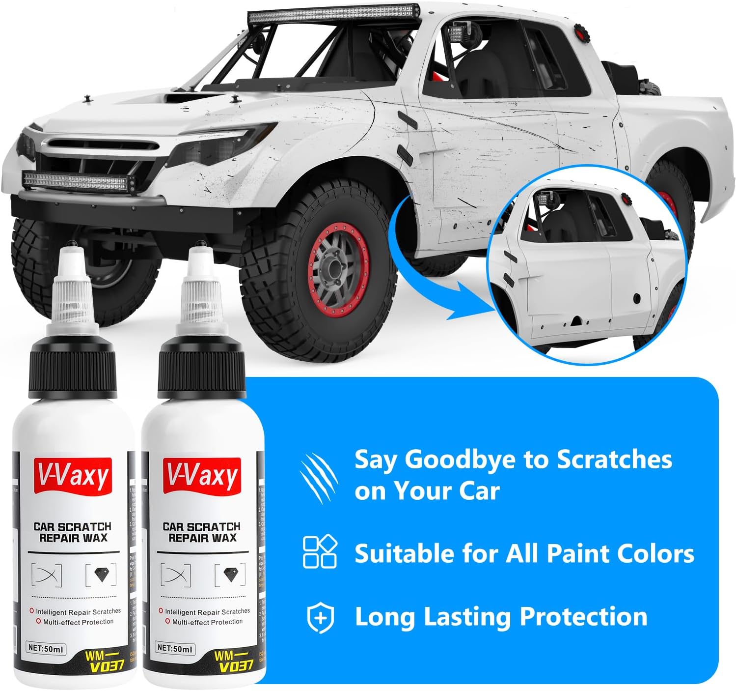 V-Vaxy Car Scratch Repair Wax,Car Buff Out Scratch,Car Wax Scratch Kit, Intelligent Repair Scratcher, Multi-Effect Protection(2PCS, 2 * 50ml+2*sponges) - Image 2
