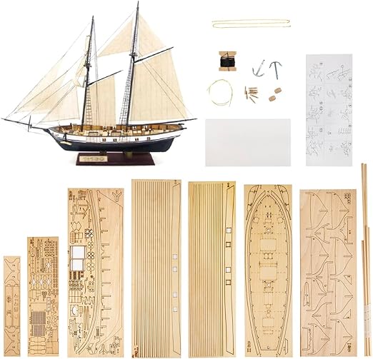 GAWEGM Wooden Ship Model Building Kit - 1/130 Harvey 1847 Sailboat Model for Collections