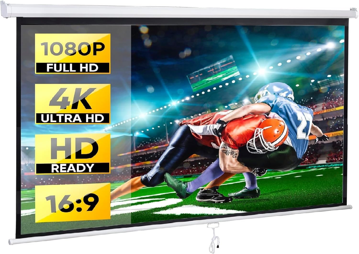 ZENY Projector Screen Pull Down 80 Inch 16:9 HD Projection Screen Folding Home Theater Portable Indoor Outdoor Movie Screen