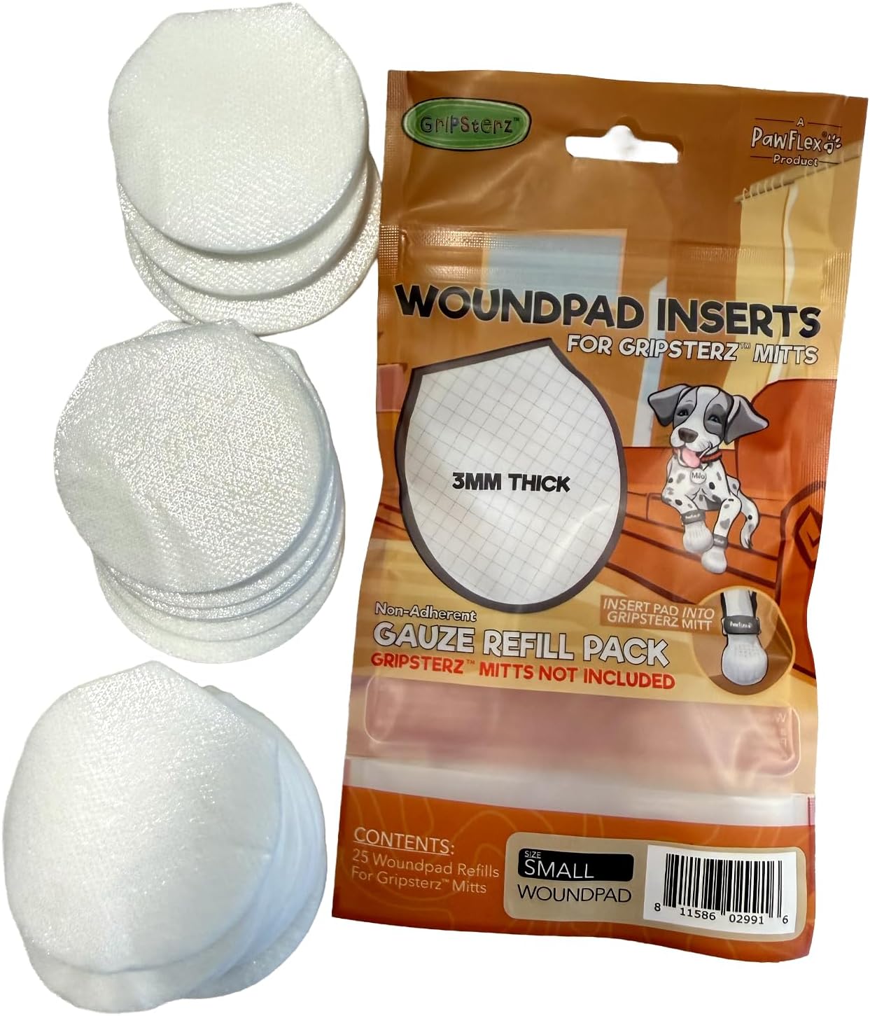 PawFlex Gripsterz Refill Woundpad Inserts for Gripsterz Paw Mitts, Non-Adherent Dog Wound Boot Gauze Pad Inserts- Refill Wound Pads for Gripsterz Mitts - Paw Bandage- Paw Protection for Injured Paws