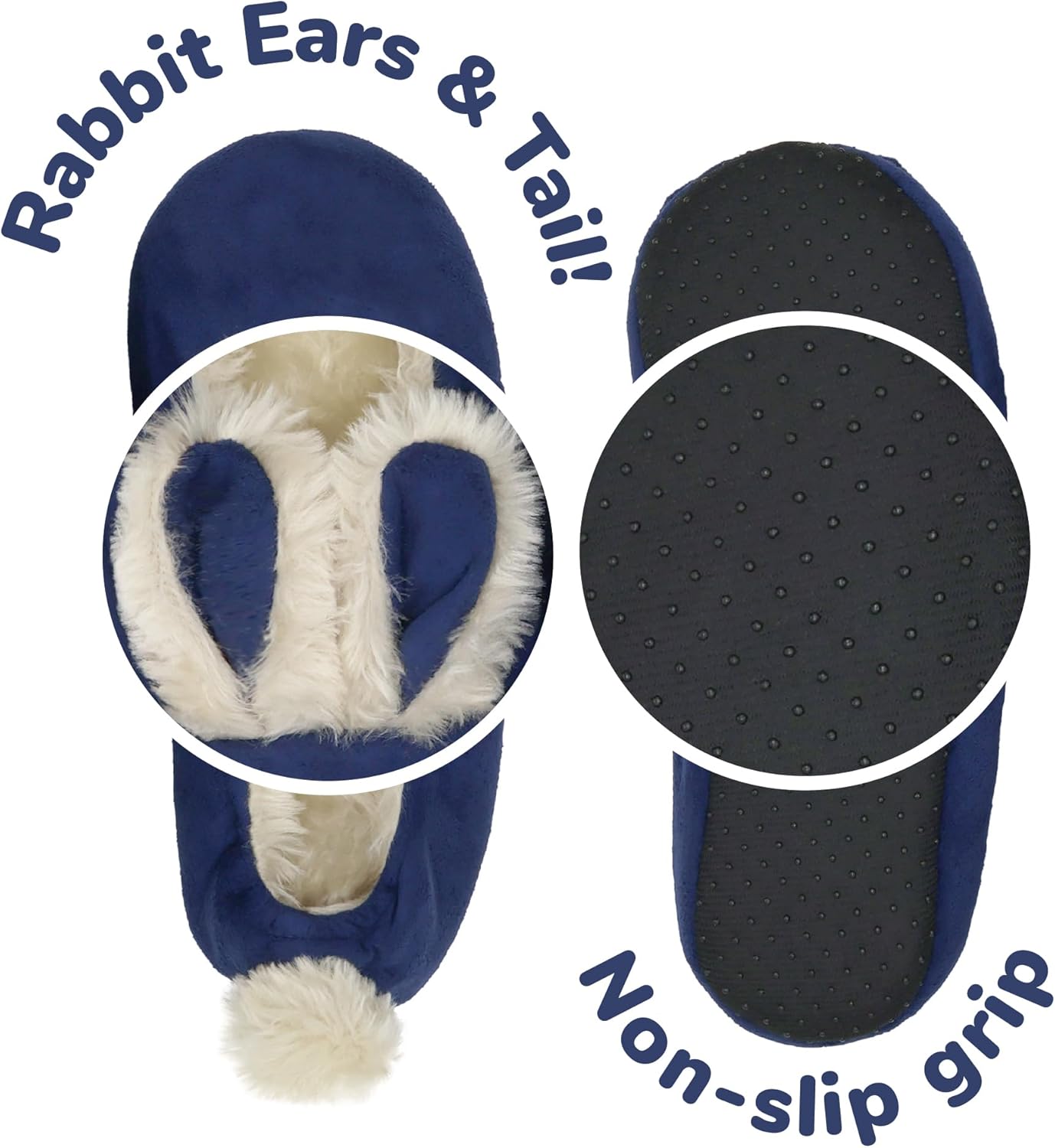 BambooMN Adult Women's Rabbit PomPom Fuzzy Fur Soft Non-Slip Slipper Socks, Indoor Travel Home, 1 Pair