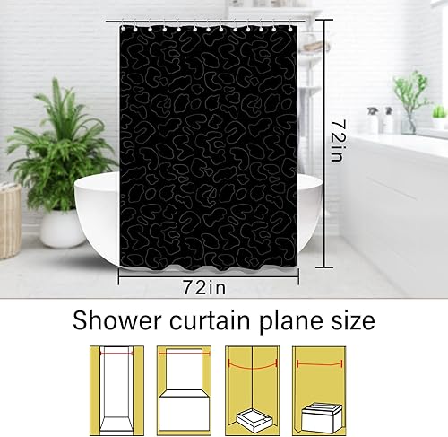 Miniatura 2 de Cortina de ducha de leopardo guepardo (72" x 72"), juego de tela de poliéster con estampado negro para baño con 12 ganchos