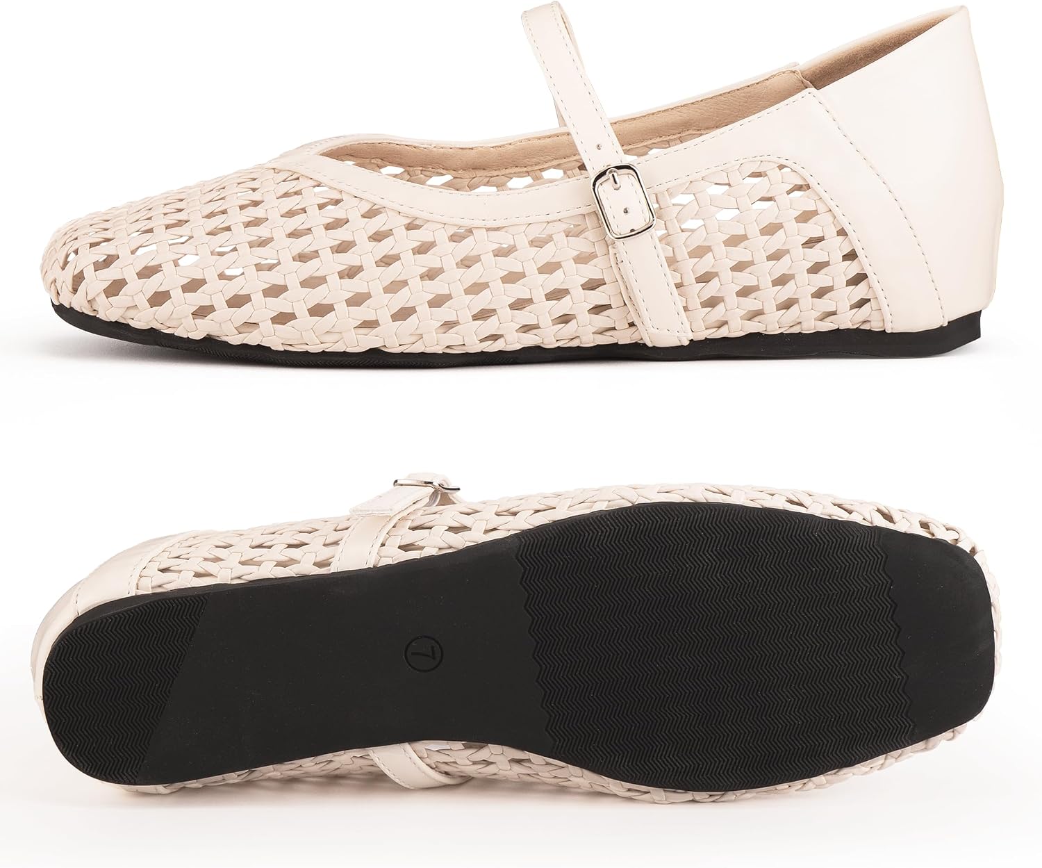 Woven Mary Jane Flats for Women with Memory Foam Insole, Comfortable Mesh Ballet Flats, 1.4-Inch Inner Lift, Fold-Down Heel