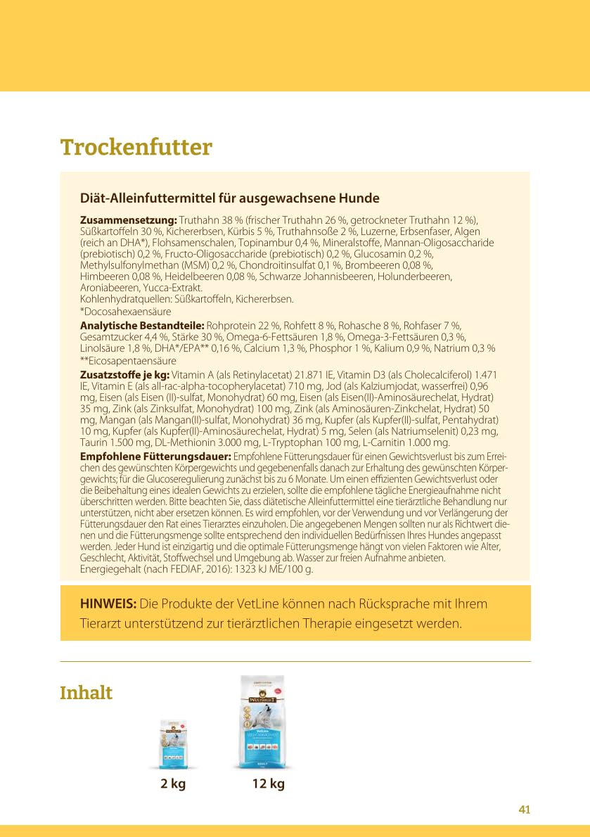 Wolfsblut VetLine Weight Management Truthahn 2 x 2kg Trockenfutter – Diät-Alleinfuttermittel für Hunde mit Übergewicht & Diabetes, getreidefrei, mit L-Carnitin & Superfoods