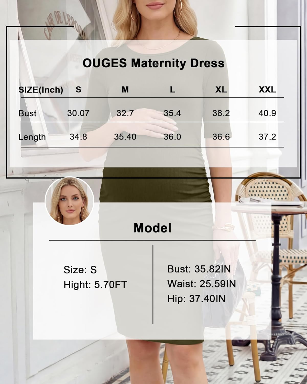 OUGES Women's Lyocell Cool Fabric Maternity Dress Ruched Pregnancy Clothes Summer Casual Dresses 2026 - Image 7