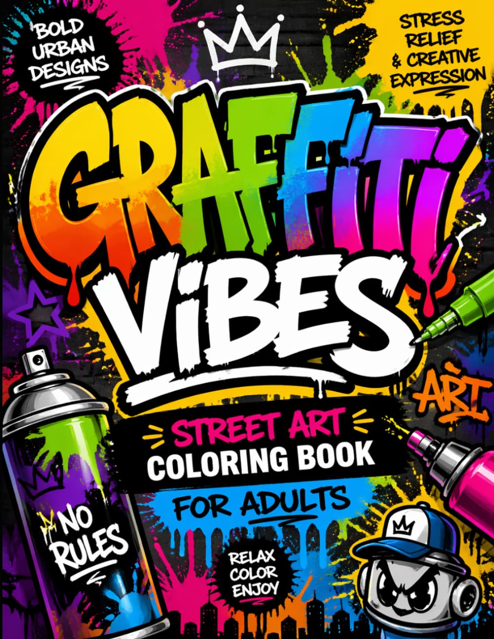 Graffiti Vibes: Street Art Coloring Book for Adults: Bold Urban Designs for Stress Relief, Relaxation and Creative Expression