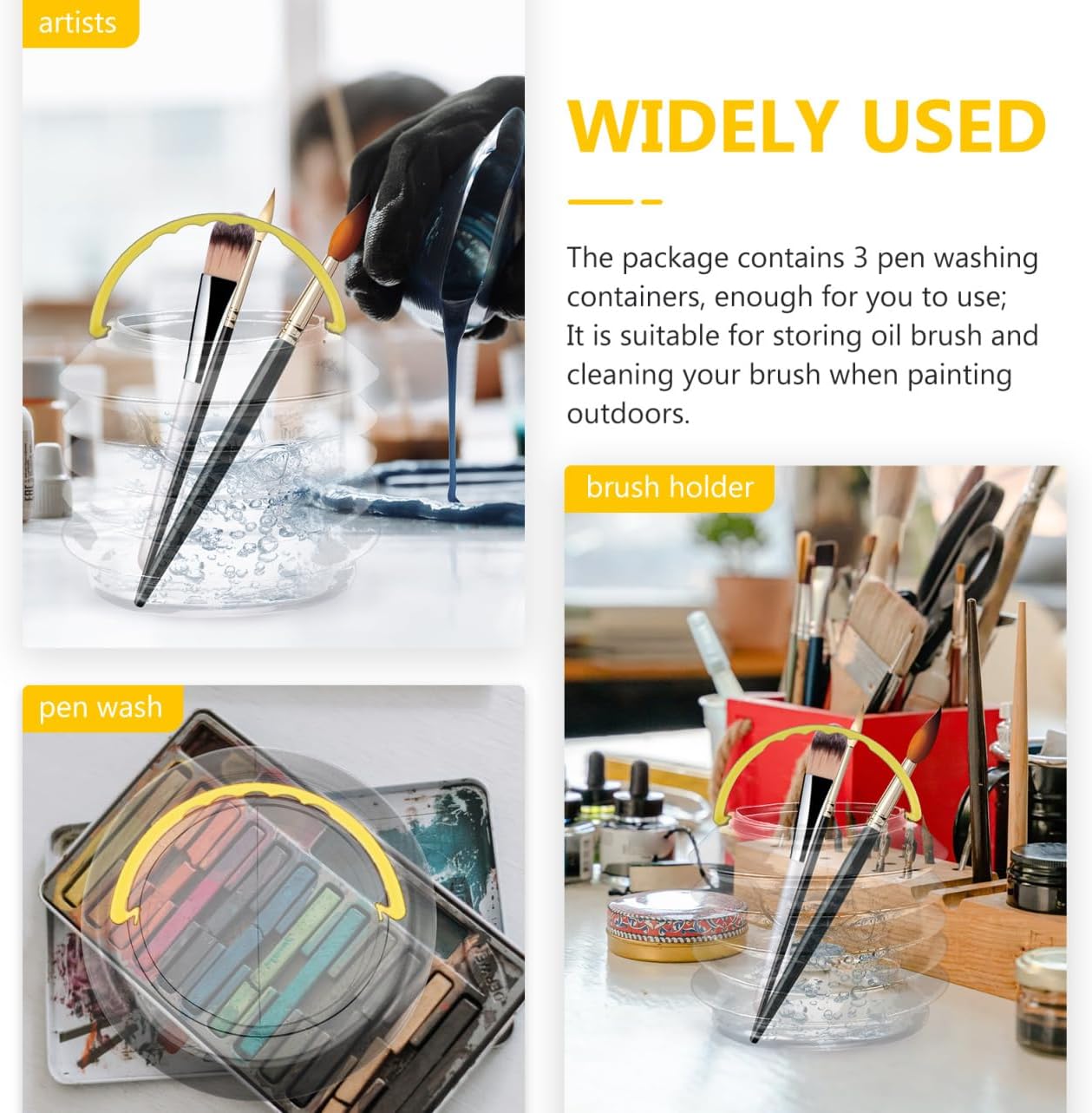 TEHAUX 3pcs Paint Brush Basins Painting Accessories Safe Stiff Bristle Brush Holder Multi-Function