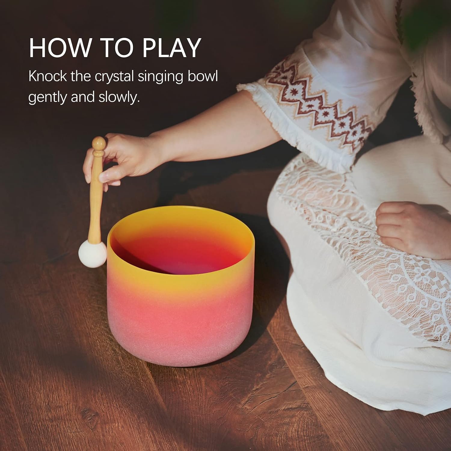 CVNC 440HZ 8 Inch Rainbow Colored E Note Solar Plexus Chakra Frosted Quartz Crystal Singing Bowl for Sound Healing and Meditation