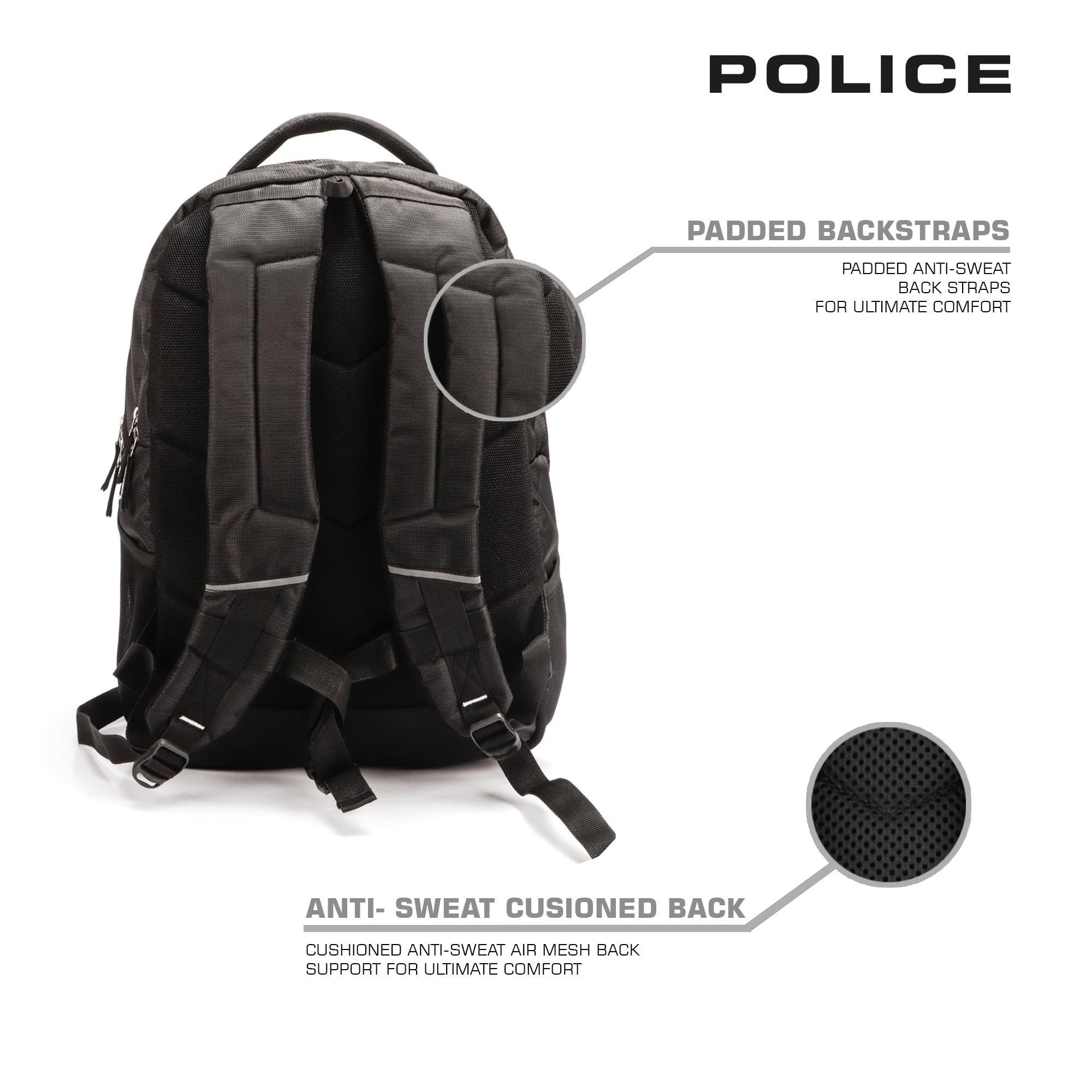 Police 35 Litre Office Laptop Backpack Bag for Man/Women Water Resistant College Bag for Boys Stylish Trendy and Durable - Black 3