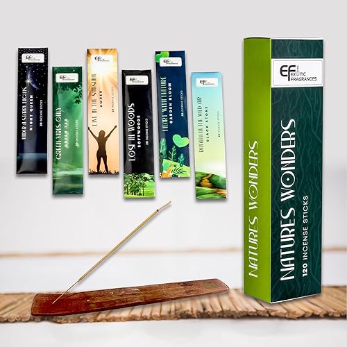 Miniatura 2 de Varillas de incienso naturales aromáticas hechas a mano, juego de 6 Insenses (120 varillas), ideal para el hogar, meditación, yoga, relajación, set