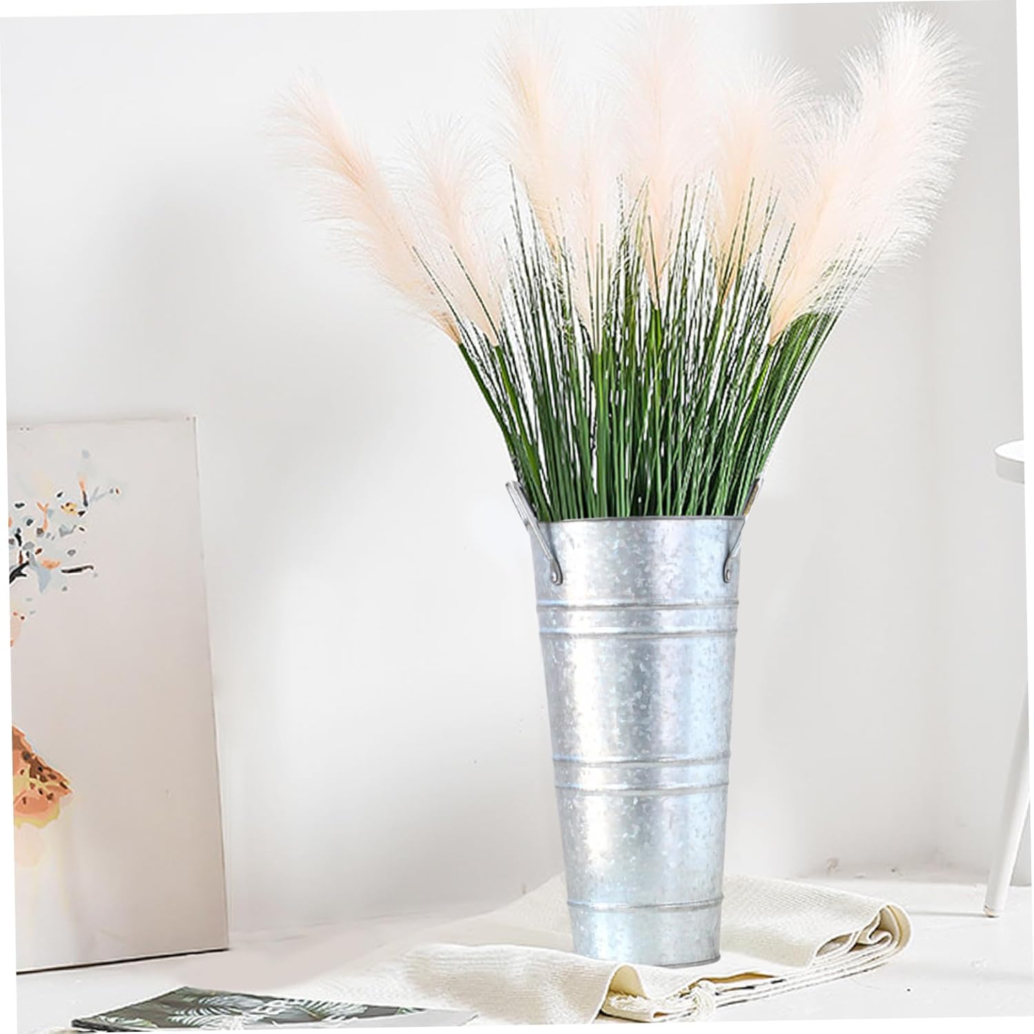 Galvanized Vases Galvanized Flower Bucket with Handles Silver Metal Flower Vases for Flower Arrangement, Table Centerpiece, Wedding Decorations 4Pcs 9 Inch Tall
